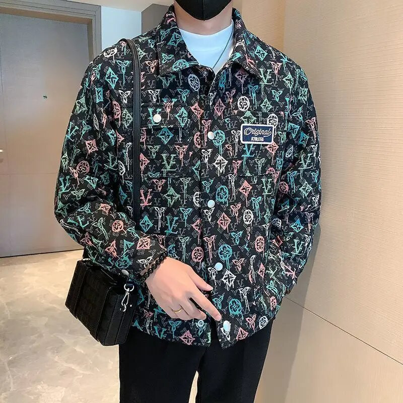 Toamnă KPOP stil la modă Harajuku Topuri slim Fit largi, toate se potrivesc, îmbrăcăminte exterioară cu rever, buzunare, jachetă cu mânecă lungă imprimată