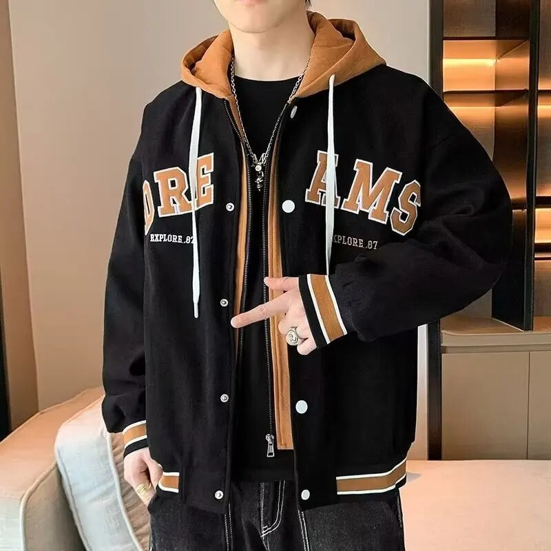 Jachetă cargo cu buzunare cu glugă pentru bărbați Îmbrăcăminte pentru bărbați de înaltă calitate, iarnă, toamnă, moda japoneză, haină largi pentru bărbați, jerseu de baseball cu glugă