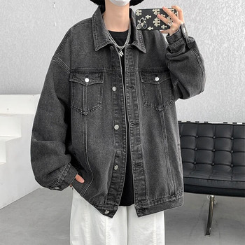 LAPPSTER-Младежки винтидж цветни шикозни корейски модни дънкови якета Японско улично дънково яке Университетски якета Черен деним