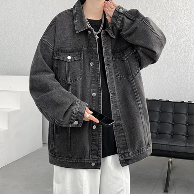 LAPPSTER-Youth Vintage šarene šik korejske modne traper jakne Japanska ulična traper jakna Sveučilišne jakne Crni traper