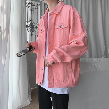 LAPPSTER-Youth Korean Fashions Windbreaker Jackets 2023 Y2k Streetwear Φθινοπωρινά τζιν μπουφάν Παλτό Vintage Hole Μαύρο τζιν μπουφάν