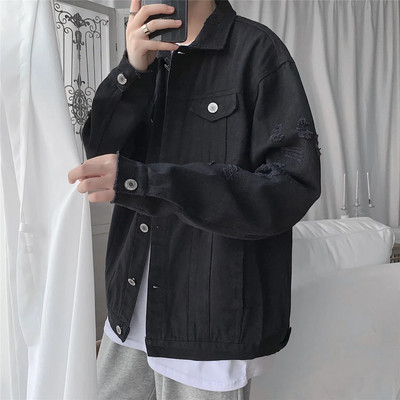 LAPPSTER-Youth Korean Fashions Windbreaker Jakne 2023 Y2k Streetwear Jesenske traper jakne Kaputi Vintage Hole Black Jean jakna