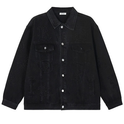 Muške jeans jakne Streetwear Hip Hop Bomber kaputi s izvezenim slovima Ženske Harajuku modne ležerne široke traper jakne Crnoplave