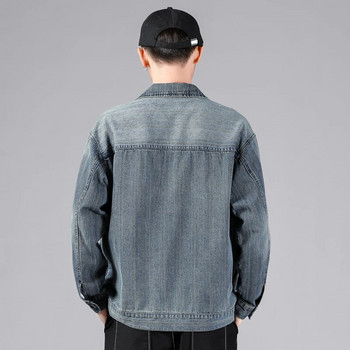 Ανδρικό vintage ριγέ μπλε τζιν μπουφάν Φθινοπωρινό Νέα κορεατική μόδα φαρδύ Stretch βαμβακερό casual jean παλτό επώνυμα ρούχα Plus μέγεθος 5XL