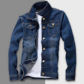 Populară haină de blugi pentru bărbați, temperament, jachetă de blugi pentru bărbați, cu un singur piept, slim fit, cu nasturi, haină de stradă