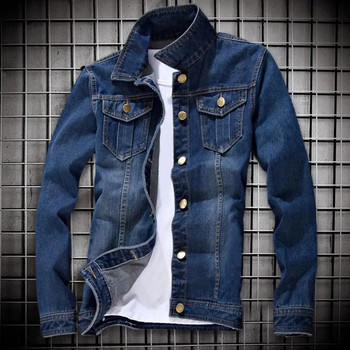 Δημοφιλές ανδρικό τζιν παλτό ιδιοσυγκρασίας Ανδρικό τζιν μπουφάν μονό στήθος με στενή εφαρμογή με κουμπιά Τζιν παλτό Streetwear