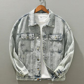 Pánske džínsové bundy veľkosti 5XL, veľké, denné, všestranné, zimné, jesenné, vintage, s viacerými vreckami, dlhým rukávom, ležérne, voľné, s klopou, bavlnené kabáty