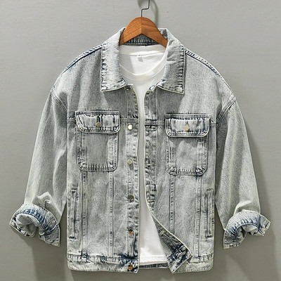 Pánske džínsové bundy veľkosti 5XL, veľké, denné, všestranné, zimné, jesenné, vintage, s viacerými vreckami, dlhým rukávom, ležérne, voľné, s klopou, bavlnené kabáty