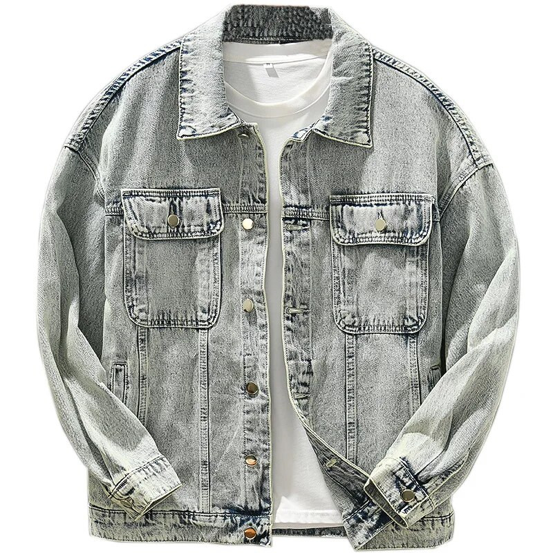 Pánske džínsové bundy veľkosti 5XL, veľké, denné, všestranné, zimné, jesenné, vintage, s viacerými vreckami, dlhým rukávom, ležérne, voľné, s klopou, bavlnené kabáty