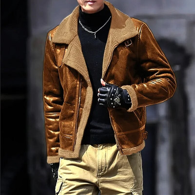 Klasične kožne jakne s vunenom podstavom za muškarce, uske PU kaputi s dugim rukavima i kopčom od flisa, zimska debela topla gornja odjeća za motocikle