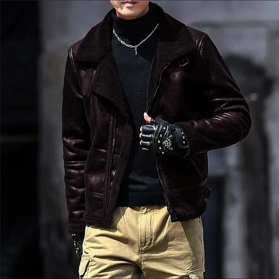 Klasične kožne jakne s vunenom podstavom za muškarce, uske PU kaputi s dugim rukavima i kopčom od flisa, zimska debela topla gornja odjeća za motocikle