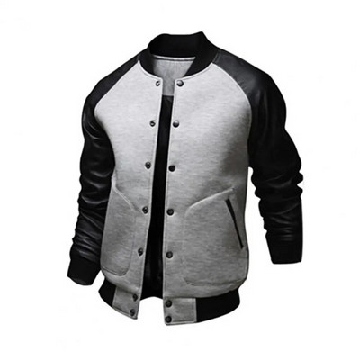 Palton pentru bărbați, guler, culori contrastante, buzunare mari, patchwork, jachetă de baseball, pentru purtarea zilnică
