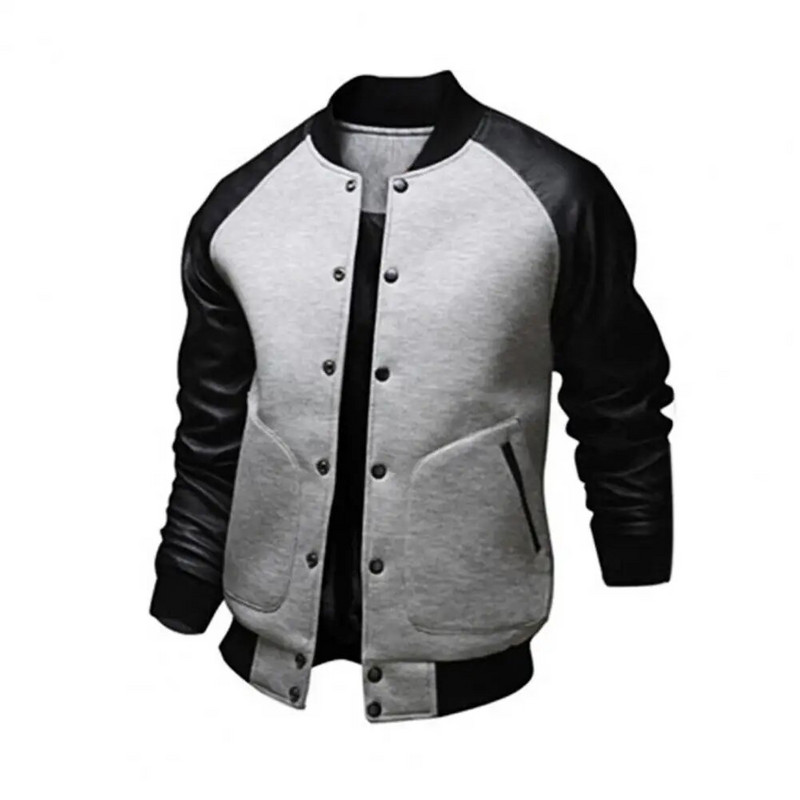 Palton pentru bărbați, guler, culori contrastante, buzunare mari, patchwork, jachetă de baseball, pentru purtarea zilnică