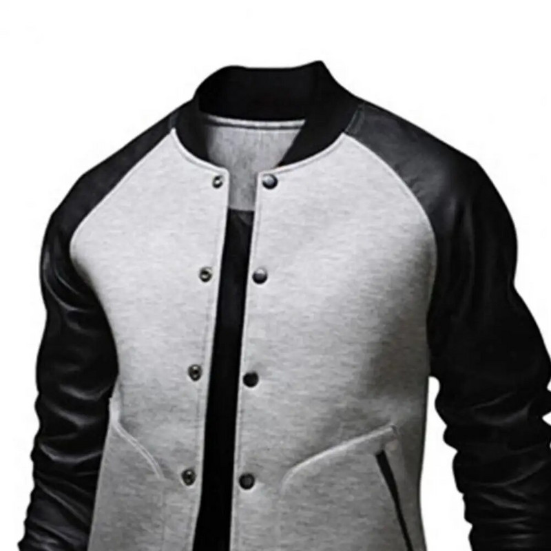 Palton pentru bărbați, guler, culori contrastante, buzunare mari, patchwork, jachetă de baseball, pentru purtarea zilnică