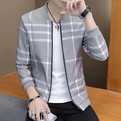 2023, vară, noi, jachetă pentru bărbați, haină, modă coreeană, secțiune subțire, imprimată în carouri, uniformă de baseball, îmbrăcăminte pentru tineret, stil simplu