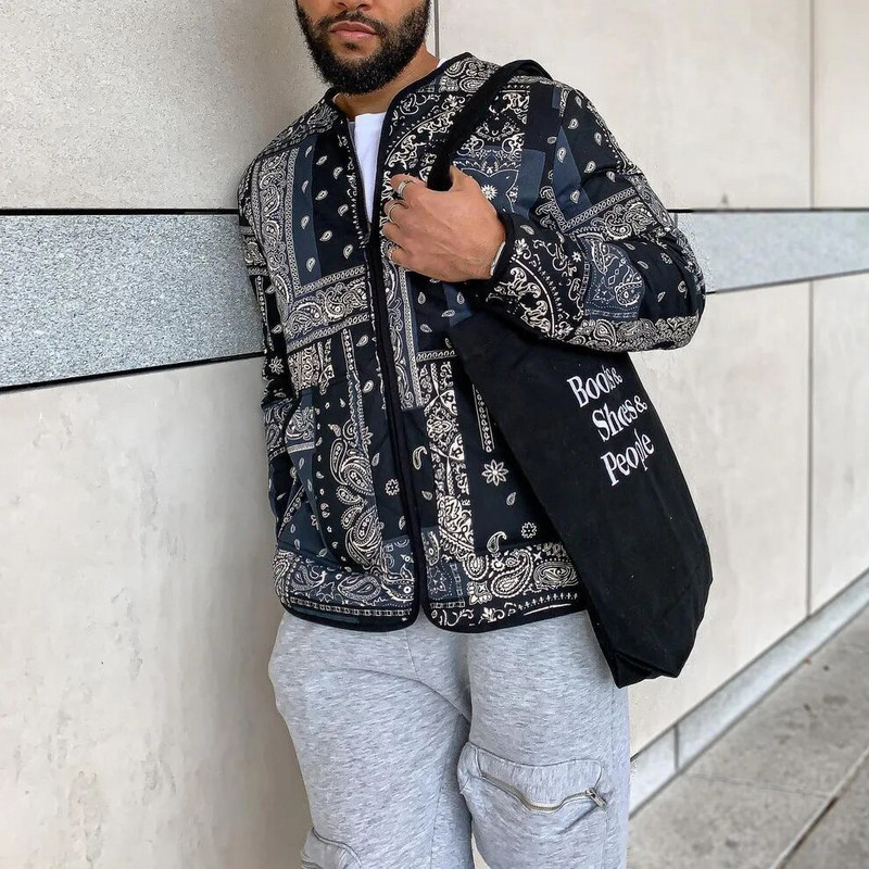 Férfi Bandana dzseki Utcai viselet Hip Hop divatos bomberkabát kültéri laza könnyű széldzseki cipzáras hosszú ujjú baseball felsők