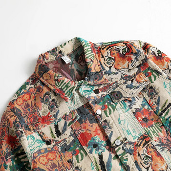 Ανδρικά μπουφάν Tiger Jungle Print Fashion Flower Jacquard Weave Coat Loose Streetwear Top outerwear
