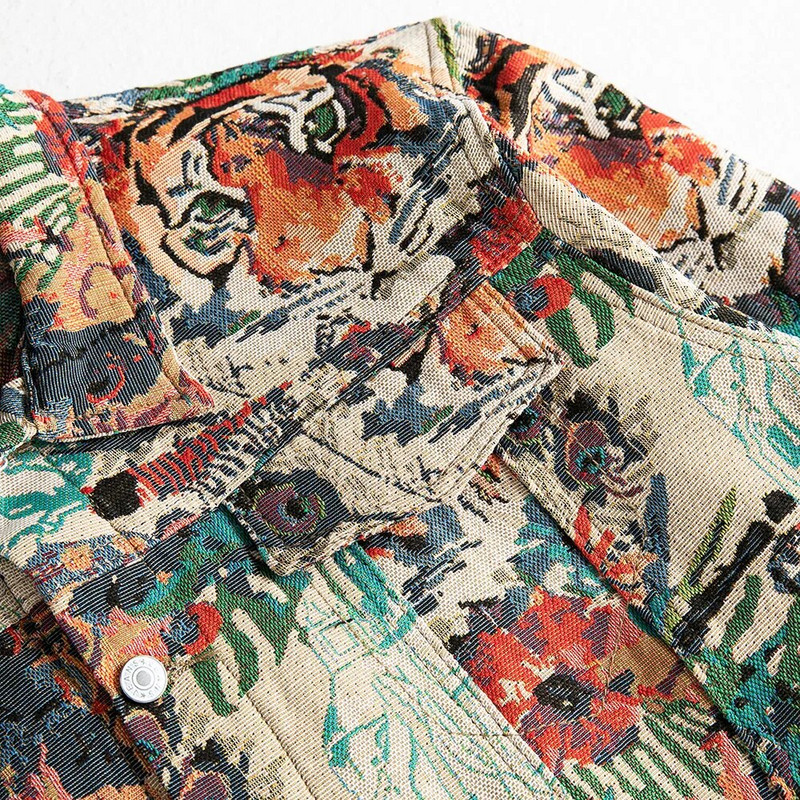 Jachetă cu imprimeu junglă pentru bărbați, cu flori de modă, haină din țesătură jacquard