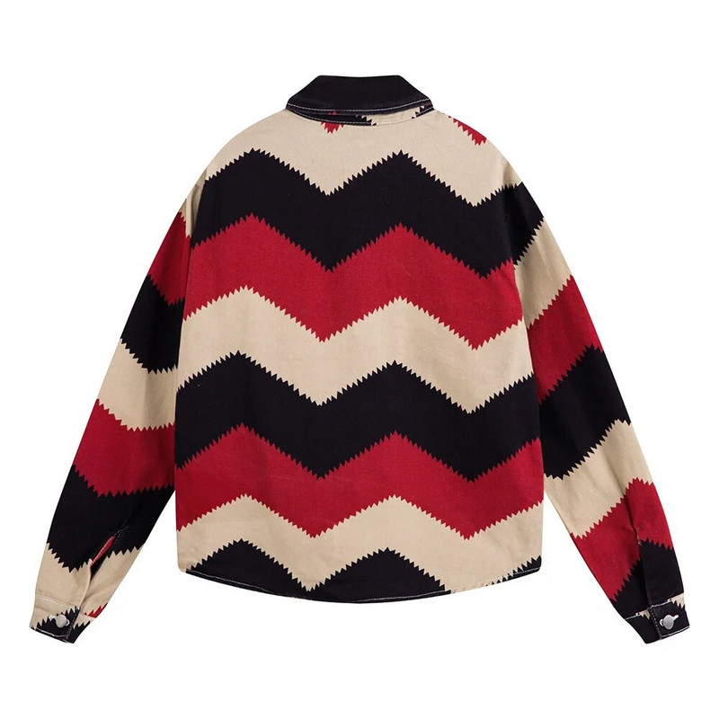 Jachetă de blugi cu imprimeu în dungi pentru bărbați Cămașă lejeră cu mânecă lungă, îmbrăcăminte de stradă, buzunare