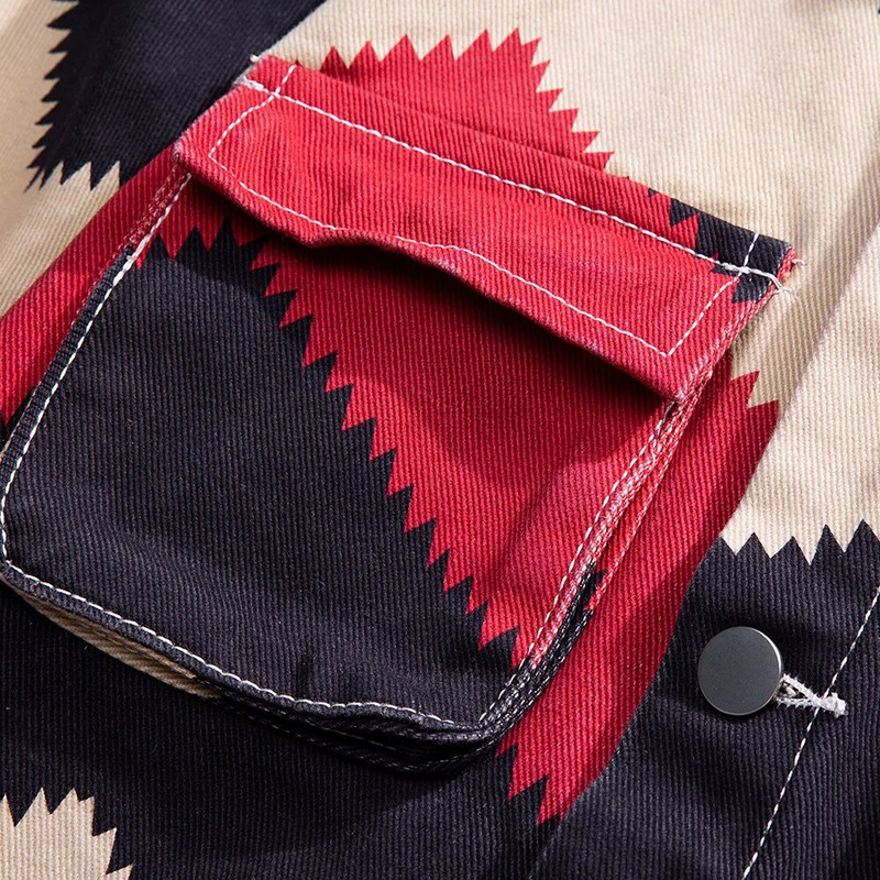 Jachetă de blugi cu imprimeu în dungi pentru bărbați Cămașă lejeră cu mânecă lungă, îmbrăcăminte de stradă, buzunare