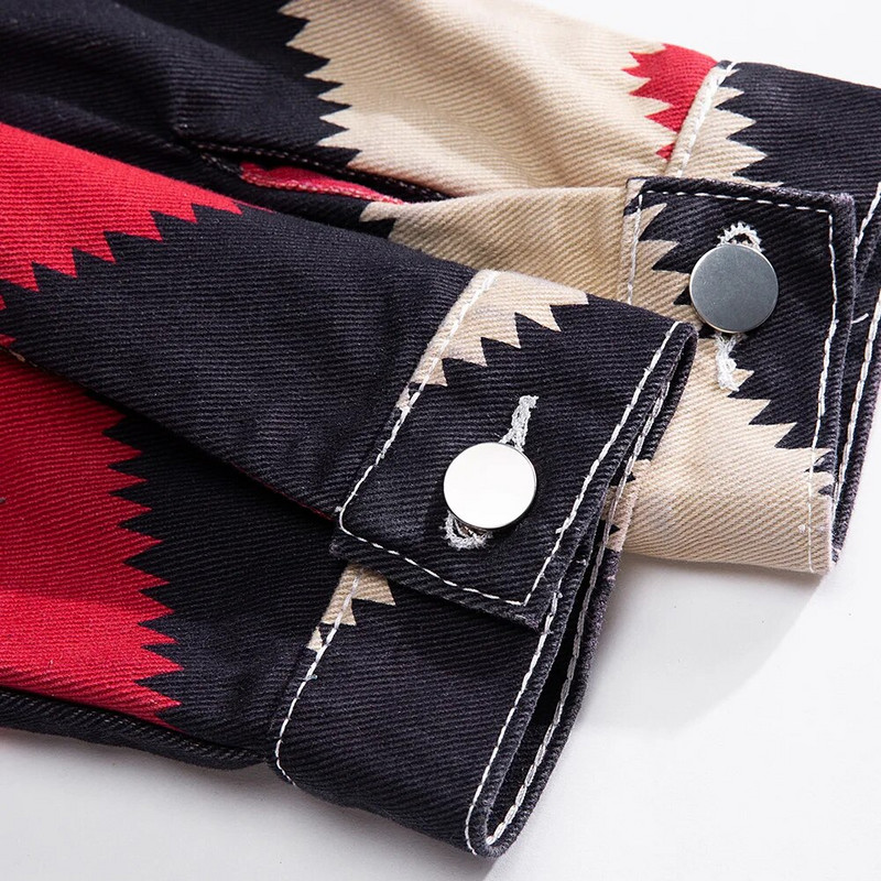 Jachetă de blugi cu imprimeu în dungi pentru bărbați Cămașă lejeră cu mânecă lungă, îmbrăcăminte de stradă, buzunare