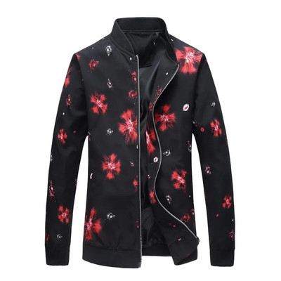 Primăvară Toamnă Noi Jachete Casual Bărbați Moda Print Guler Stand Jachetă cu fermoar Bărbați Ocazional Baseball Îmbrăcăminte exterioară Manta zilnică Bărbați 6XL