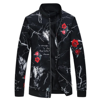 Primăvară Toamnă Noi Jachete Casual Bărbați Moda Print Guler Stand Jachetă cu fermoar Bărbați Ocazional Baseball Îmbrăcăminte exterioară Manta zilnică Bărbați 6XL