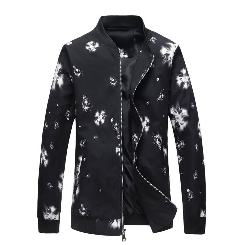 Primăvară Toamnă Noi Jachete Casual Bărbați Moda Print Guler Stand Jachetă cu fermoar Bărbați Ocazional Baseball Îmbrăcăminte exterioară Manta zilnică Bărbați 6XL