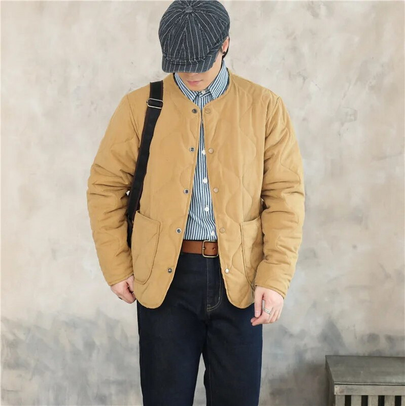 Jachetă matlasată de iarnă pentru bărbați, iarnă Amekaji, vintage, din bumbac, căptușită, M65 Căptușeală, ușoară, ocazională, largi, stil militar