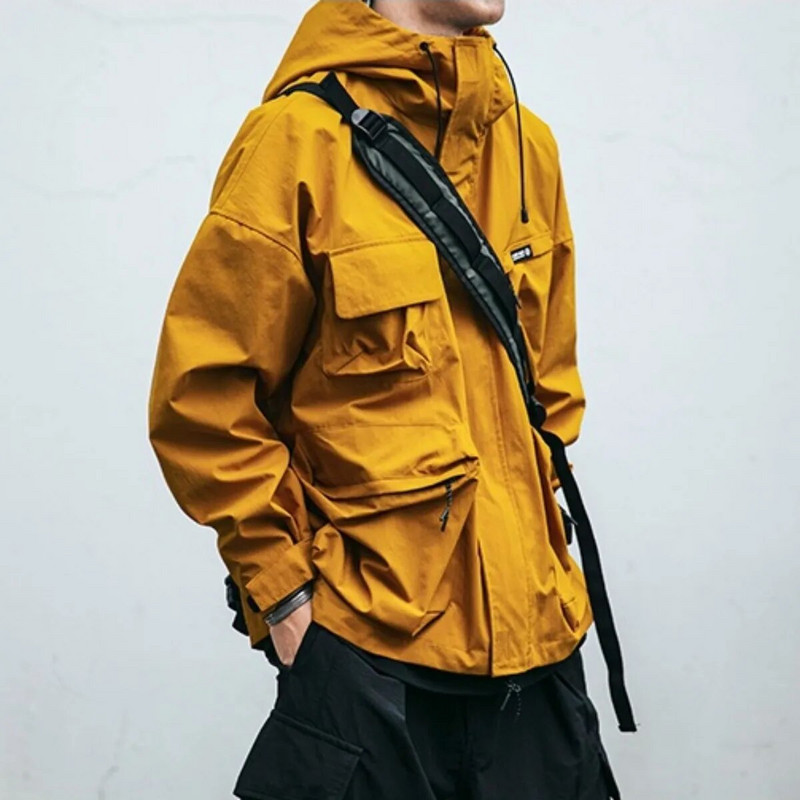 Jesenná a zimná bomberová bunda s kapucňou pre mužov, vetrovka, voľná trojrozmerná vrecková funkčná vetruodolná ležérna pracovná bunda