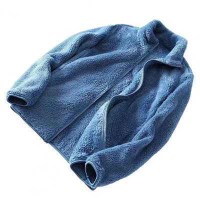 Jachetă din fleece pentru bărbați, cu fermoar, cu glugă, jachetă din blană artificială, haină de iarnă, cu fermoar de pluș