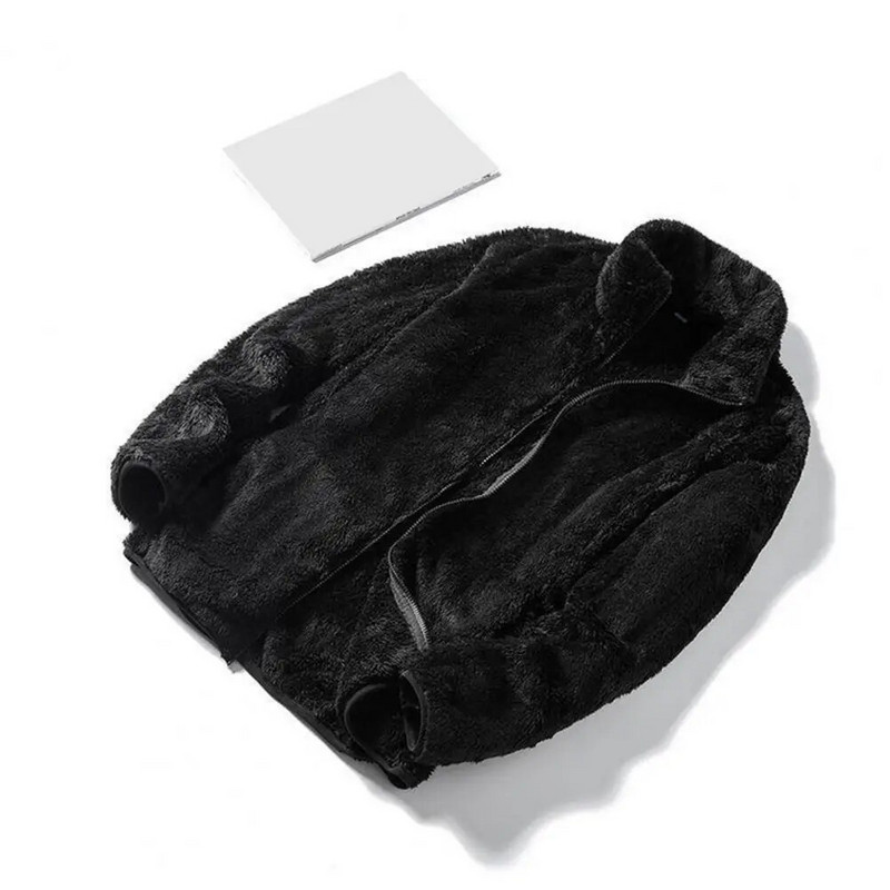 Tõmblukuga Meeste kapuuts Fliisist jope Kahepoolne kunstkarusnahast jope Talvine Palus Tõmblukuga dressipluus Välisrõivad Sügistalvejope