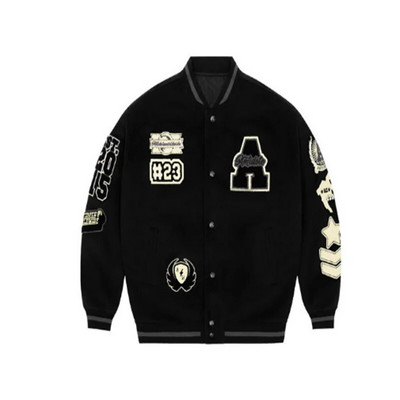 Uniformă de baseball albă cu broderie cu mai multe litere, uniformă de baseball în stil exploziv pentru bărbați, geacă de piele retro, haină pentru industria grea