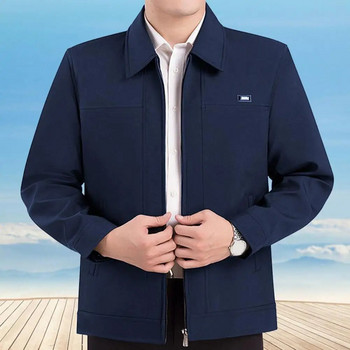Ανδρικό παλτό Κομψό ανδρικό μπουφάν με πέτο Χοντρό φλις φερμουάρ Κλείσιμο casual μεσαίου μήκους για το φθινόπωρο την άνοιξη Ζεστό ανδρικό μπουφάν