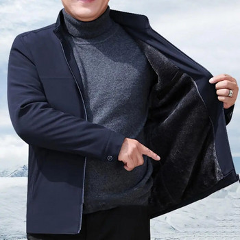 Ανδρικό παλτό Κομψό ανδρικό μπουφάν με πέτο Χοντρό φλις φερμουάρ Κλείσιμο casual μεσαίου μήκους για το φθινόπωρο την άνοιξη Ζεστό ανδρικό μπουφάν