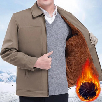 Мъжко палто Стилно мъжко яке с ревери Дебело поларено яке с цип Ежедневно със средна дължина за есен Пролет Топло мъжко яке