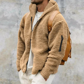 Φθινοπωρινό Χειμώνα 2023 Casual Χαλαρά Fleece Μπουφάν για Ανδρικά Χνουδωτά Παλτό Vintage Ανδρικό Μπουφάν με κουκούλα με φερμουάρ Χοντρό ζεστό παλτό Streetwear