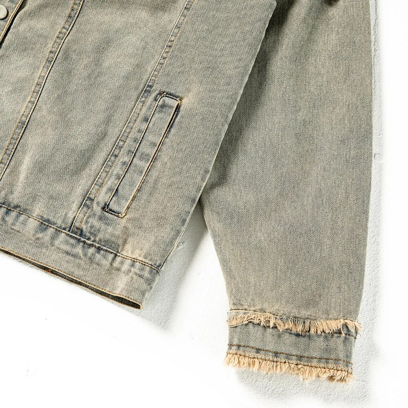 Ανδρικά Holes Ripped Distressed τζιν μπουφάν Φαρδιά vintage ρετρό μπλε παλτό με κρόσσια