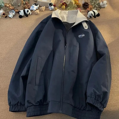 Jachetă rezistentă la vânt de toamnă pentru bărbați haină lentă de epocă la modă vintage coreeană de stradă îmbrăcăminte exterioară cu fermoar îmbrăcăminte topuri pentru bărbați