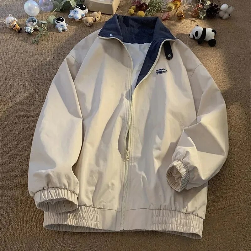 Jachetă rezistentă la vânt de toamnă pentru bărbați haină lentă de epocă la modă vintage coreeană de stradă îmbrăcăminte exterioară cu fermoar îmbrăcăminte topuri pentru bărbați