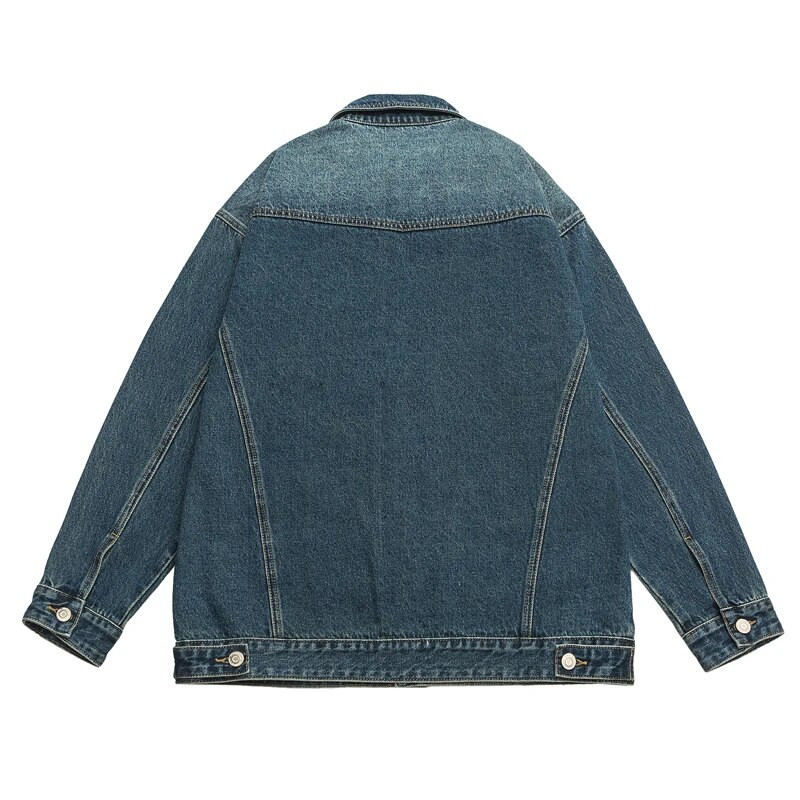 Jachetă de blugi pentru bărbați largi de toamnă, retro, stradă, supradimensionată, cusături neregulate, spălate, blugi negri, paltoane, îmbrăcăminte de stradă ocazională de modă