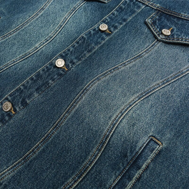 Jachetă de blugi pentru bărbați largi de toamnă, retro, stradă, supradimensionată, cusături neregulate, spălate, blugi negri, paltoane, îmbrăcăminte de stradă ocazională de modă