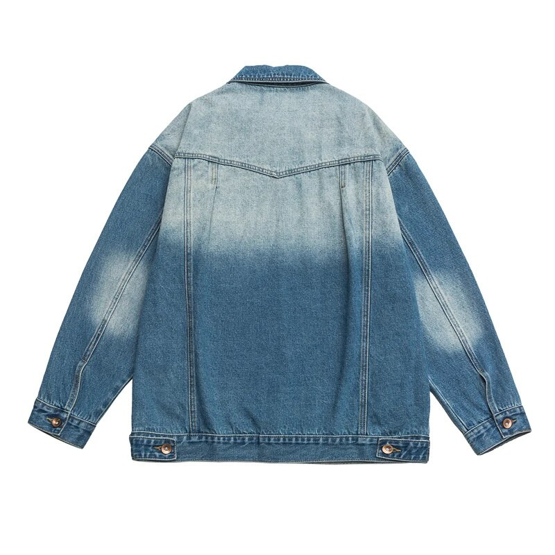 Jachetă din denim mozaic pentru bărbați, îmbrăcăminte de stradă largi, vintage spălată, haină japoneză Harajuku, la modă de toamnă, M-5XL