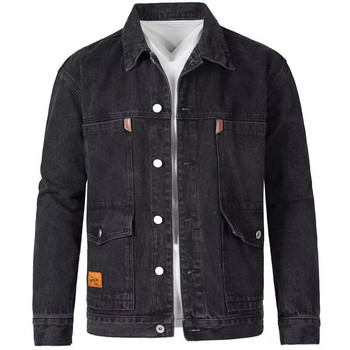 Νέο τζιν τζιν Ανδρικό vintage τζιν παλτό Streetwear ανδρικό πανωφόρι παλτό casual Windbreaker τσέπες Ολόσωμες φόρμες Black Bomber Jacket