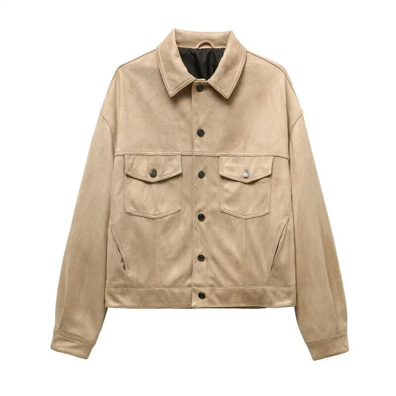 ZVRI 2024 ανδρικό φθινόπωρο/χειμώνα νέο σουέτ μπουφάν με εργαλεία casual πέτο ανδρικό τρίχρωμο παλτό