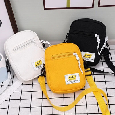 Γυναικεία τσάντα χιαστί σε καμβά 2023 Μικρή τσάντα ώμου Κορεάτικη μονόχρωμη μαθητική τσάντα τηλεφώνου Πορτοφόλι με φερμουάρ