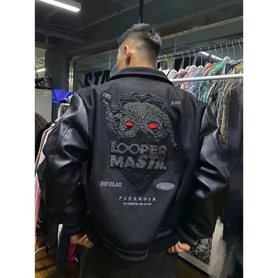 Muška proljetna i jesenska bejzbol uniforma Y2K retro trend kožna jakna teške industrije s vezom bijeli kratki kaput ins vruće rasprodaja