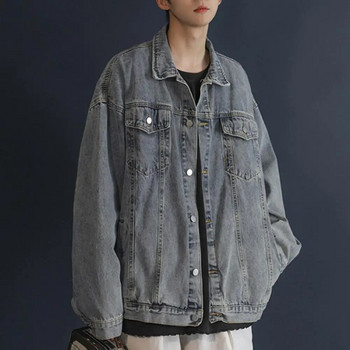 Ανδρικό τζιν Μπουφάν Ανδρικό τζιν μπουφάν Retro Hop Style Τζιν μπουφάν με πολλές τσέπες Plus Size Fit for men Streetwear παλτό με μακρύ