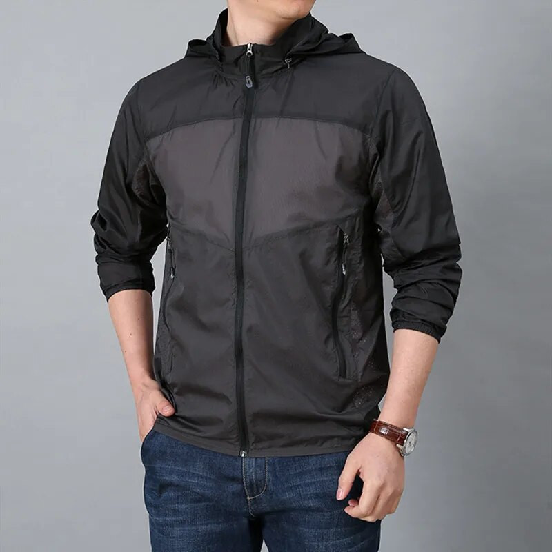 Jachetă ultra subțire pentru bărbați, ușoară, cu glugă, de protecție solară, vară, drumeții în aer liber, camping, pescuit, uscare rapidă, îmbrăcăminte respirabilă