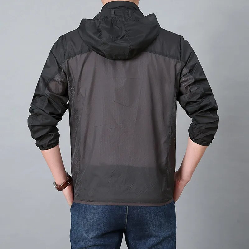 Jachetă ultra subțire pentru bărbați, ușoară, cu glugă, de protecție solară, vară, drumeții în aer liber, camping, pescuit, uscare rapidă, îmbrăcăminte respirabilă